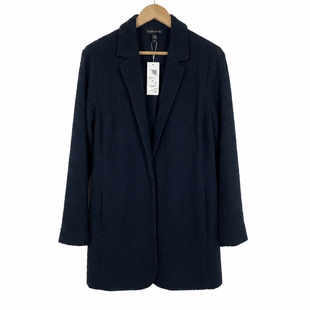 Eileen Fisher Puckered Textured Blazer Black 1X Notch Collar Open Front Layering